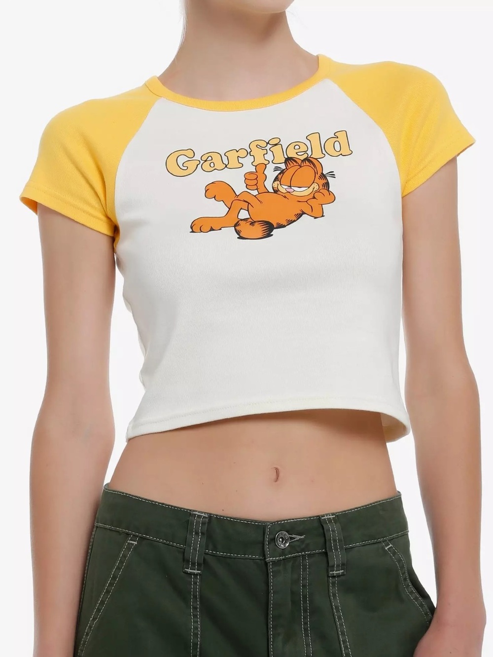 Garfield Graphic Cropped Raglan Tee - Yellow/White